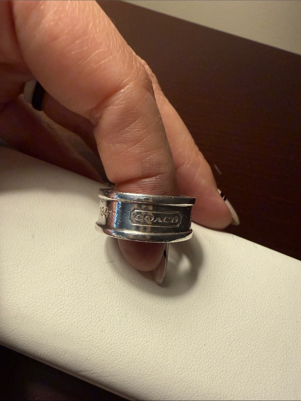 Coach Polished Silver Signature Band Ring